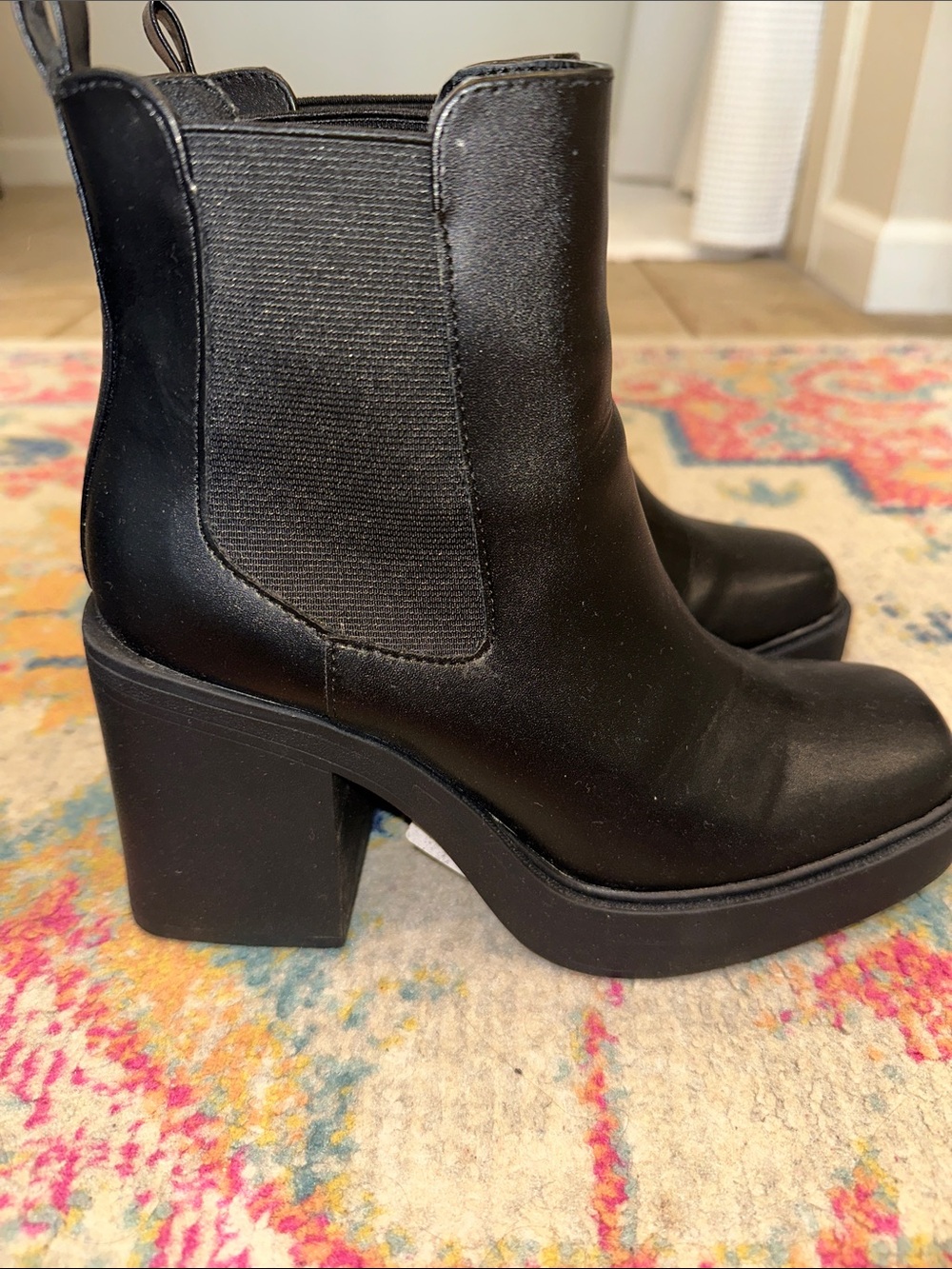 MIA Black Platform Chelsea Block Heel Ankle Boots